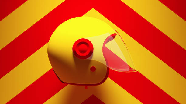 istock Yellow Red Motorcycle Helmet with Yellow an Red Chevron Background Side View 1333169711