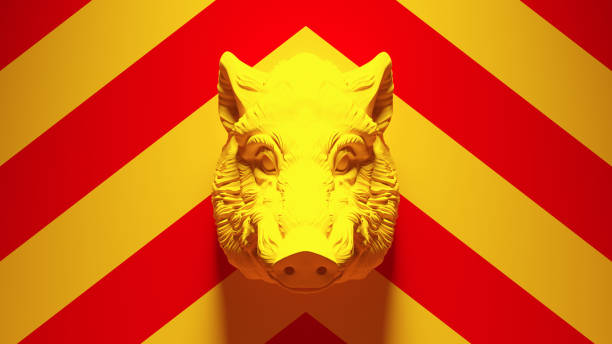 istock Yellow Warthog Mounted Bust with Yellow an Red Chevron Background 1333173335