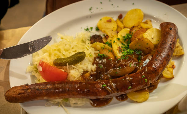 istock sausages, mashed potatoes, stewed cabbage, a traditional German dish 1333173479