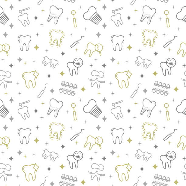 Seamless vector pattern with Dental services. For fabric, paper, wrap, textile, poster, scrapbooking, wallpaper or background Seamless vector pattern with Dental services. For fabric paper wrap textile poster scrapbooking wallpaper or background dentist backgrounds stock illustrations