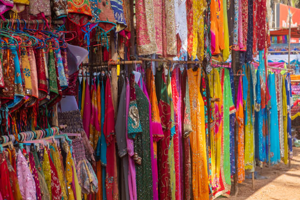 istock Indian bazaar benches with colorful saris 1333182454