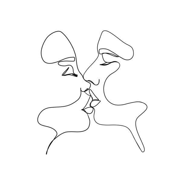 Minimalist man woman one line drawing. Love couple kiss abstract style, continuous line art print. Vector illustration Minimalist man woman one line drawing. Love couple kiss abstract style, continuous line art print. Vector illustration. man gay stock illustrations