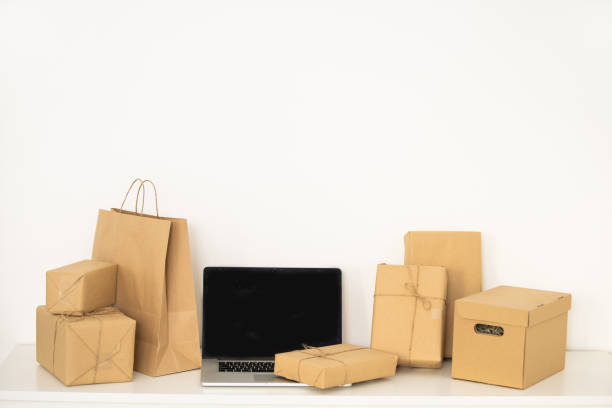 istock Cardboard boxes on your keyboard laptop, shopping. 1333188072