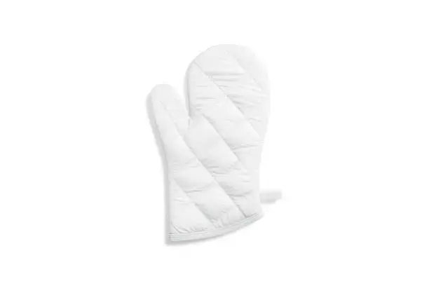 Photo of Blank white oven mitt mock up front, top view