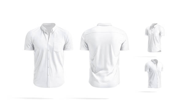 istock Blank white short sleeve button down shirt mockup, different views 1333191570