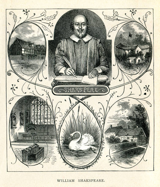 윌리엄 셰익스피어 영어 극작가이자 시인 1896 - william shakespeare portrait poet british culture stock illustrations