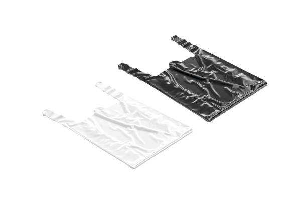 istock Blank black and white t-shirt plastic bag with handle mockup 1333192989