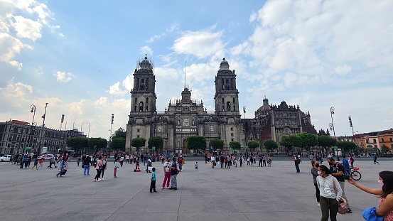 Mexico City, Mexico – July 13, 2021: Plaza de la Constitución (Constitution Square) known as Zócalo in Mexico CIty.