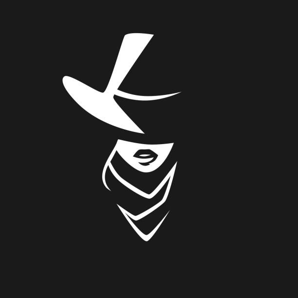 Cowgirl portrait symbol on black backdrop Cowgirl portrait symbol. White symbol on black backdrop. Design element silhouette of a cowboys logo pic stock illustrations