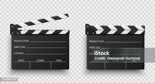Realistic Black Movie Clappers Board Set Clapboards Open And Closed Stock Illustration - Download Image Now