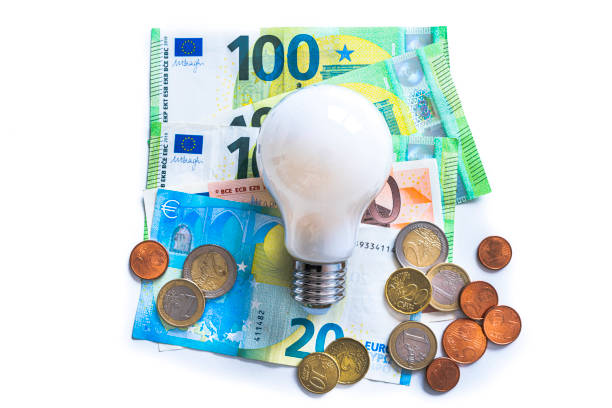 istock Light bulb on Euro banknotes and coins 1333200876