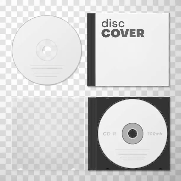 Vector illustration of CD DVD box collection realistic vector illustration audio video data recorder with plastic case