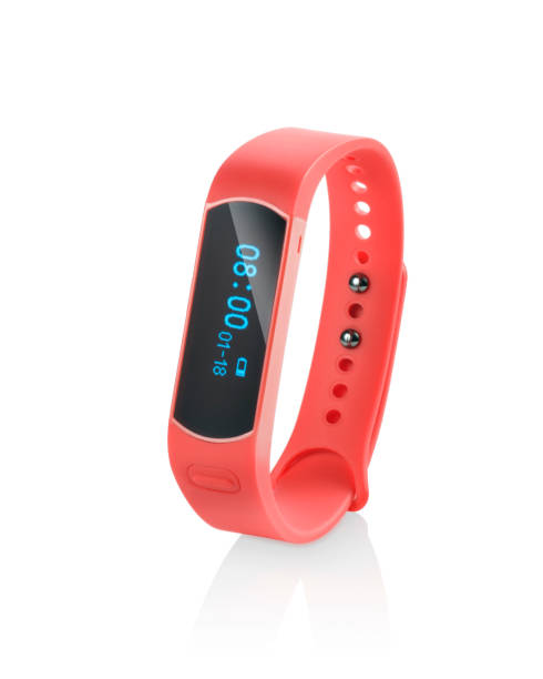 istock Modern red smart band showing time on display isolated 1333205543