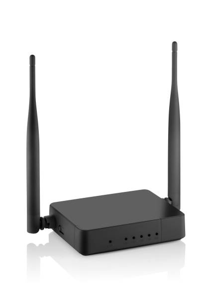 istock Side view of black wireless router with two antennas isolated 1333205563