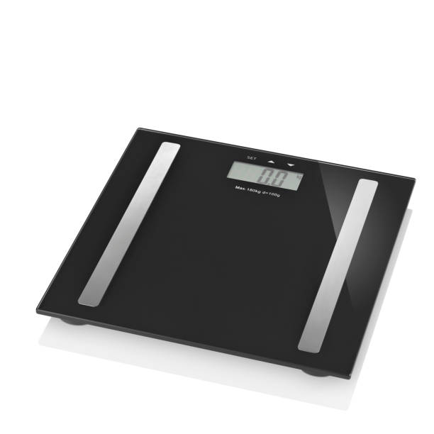 istock Black tempered glass digital bathroom scale isolated 1333205626