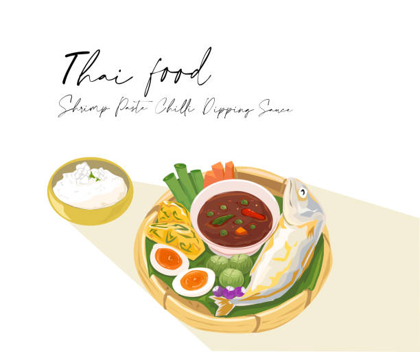 タイのエビペーストチリディップソース (ナムプリックガパイ). - chili pepper spice thailand food点のイラスト素材／クリップアート素材／マンガ素材／アイコン素材