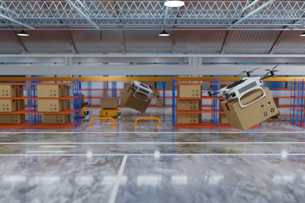 istock Delivery and transferring robot drone in warehouse 1333212893