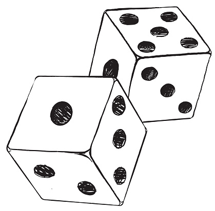 Two dices Hand drawn doodle . Vector illustration