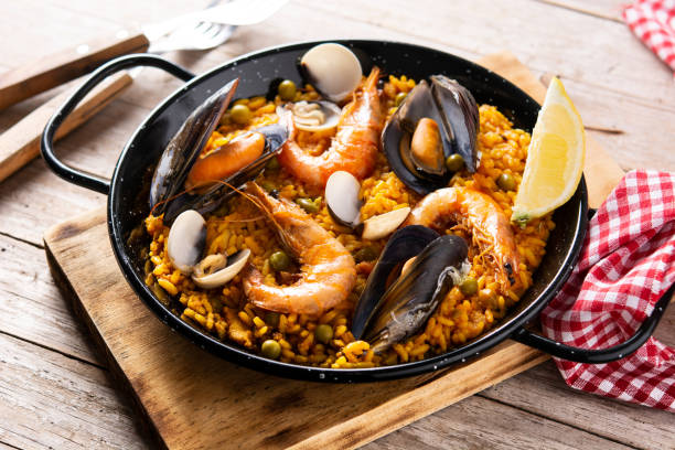 Traditional spanish seafood paella