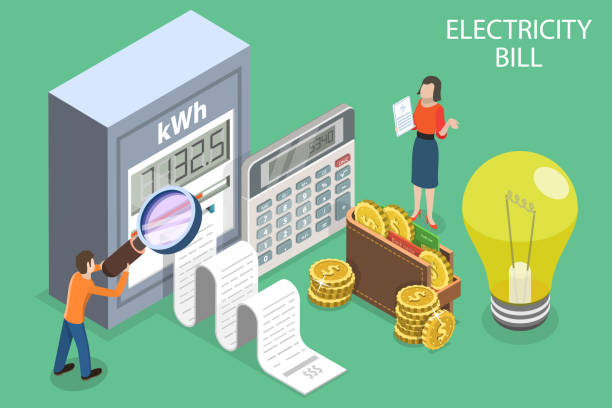 ilustrações de stock, clip art, desenhos animados e ícones de 3d isometric flat vector conceptual illustration of electricity bill - electricity power line power power supply