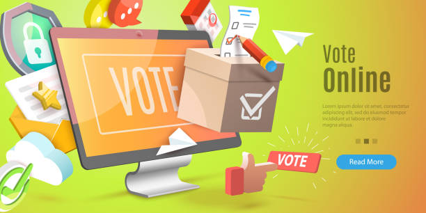 3D Vector Conceptual Illustration of Vote Online 3D Vector Conceptual Illustration of Vote Online, Internet Election System voting queues stock illustrations