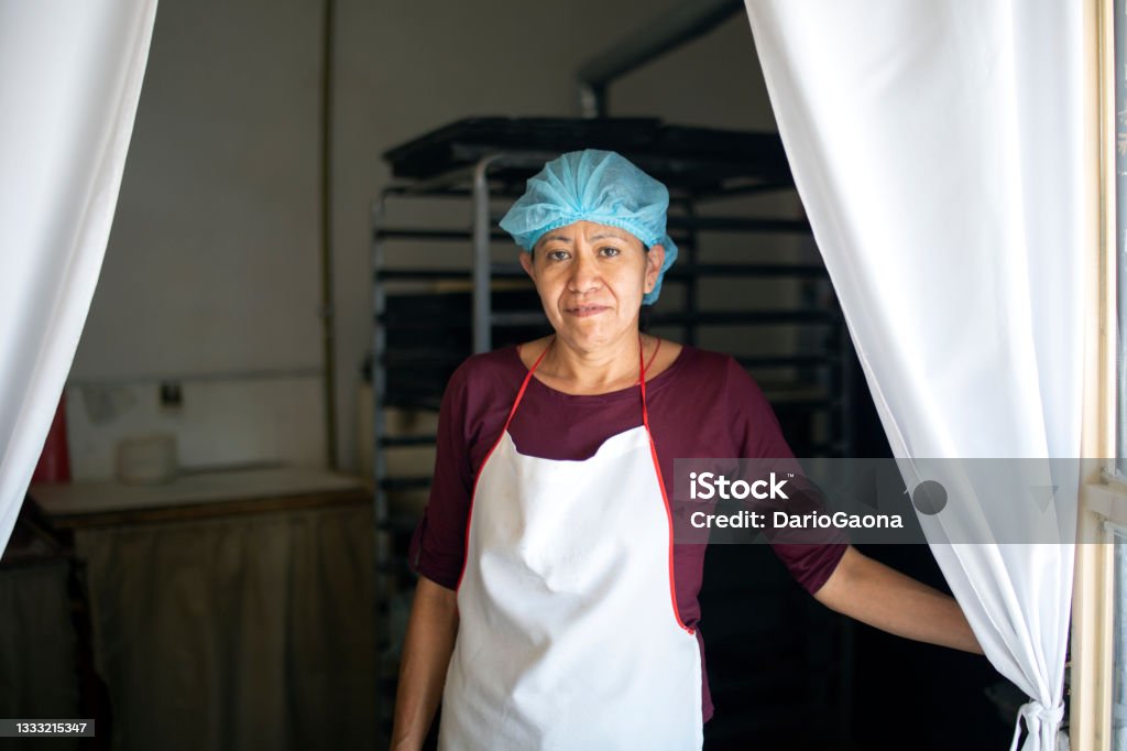 Portrait of woman in her business, bakery Portrait of a woman in her business, bakery Mexico Stock Photo