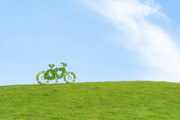 Environmentally friendly bicycle Bicycle made up of a recycle symbol representing sustainability. climate justice photos stock pictures, royalty-free photos & images