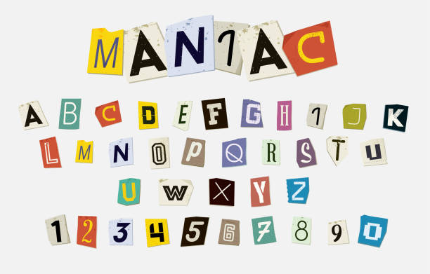 bunte zeitung geschnitten buchstaben set - letter text bribing alphabet stock-grafiken, -clipart, -cartoons und -symbole