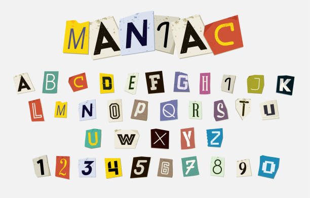 ilustrações de stock, clip art, desenhos animados e ícones de colorful newspaper cut letters set - letter text bribing alphabet