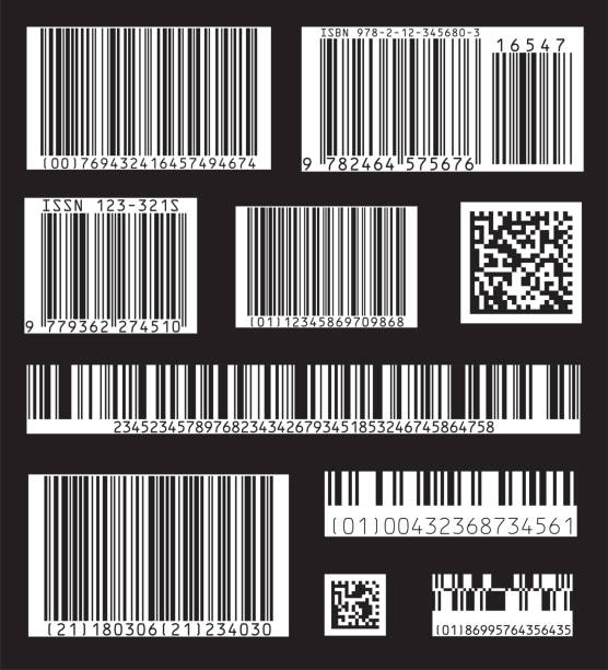 illustrazioni stock, clip art, cartoni animati e icone di tendenza di icona del codice a barre. set di codice a barre piatto moderno. può essere utilizzato come modello per i prodotti. mockup. vettore. - codice a barre
