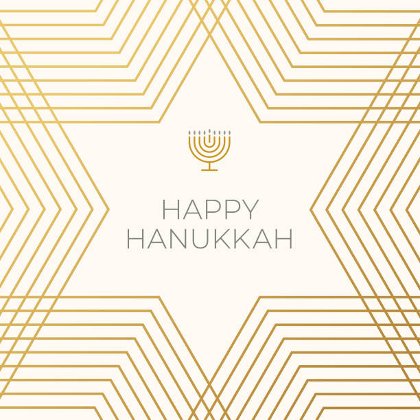 illustrazioni stock, clip art, cartoni animati e icone di tendenza di modello di carta happy hanukkah. - menorah