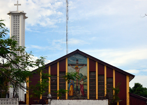 Monrovia, Liberia: Catholic Cathedral of the Sacred Heart of Jesus - headquarters of the Metropolitan Archdiocese of Monrovia (Archidioecesis Monroviensis) - main façade on Broad Street.