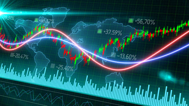 世界地図背景、強気弱気ストックポイントと株式市場取引の赤緑のろうそくスティックグラフチャートのモーション。ビジネスの経済動向チャート。金融投資コンセプト。 - candlestick holder chart forex graph ストックフォトと画像