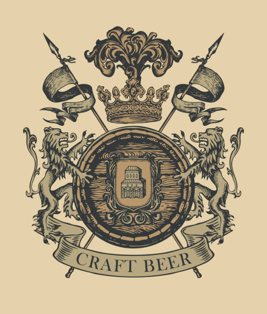 vintage hand-drawn coat of arms of the old brewery vector art illustration