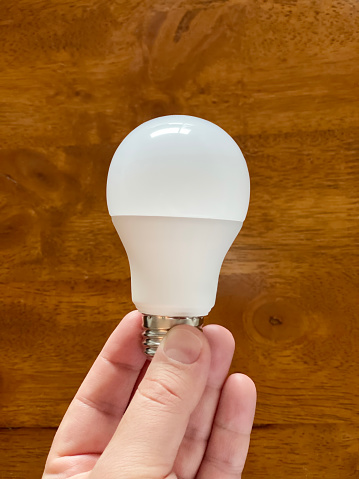 Hand holding an energy saver led lightbulb