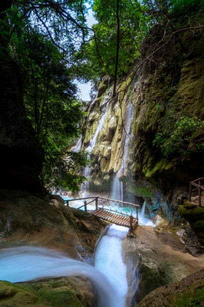 Waterfalls "Pozas Azules de Atzala" in Taxco, Mexico stock photo
