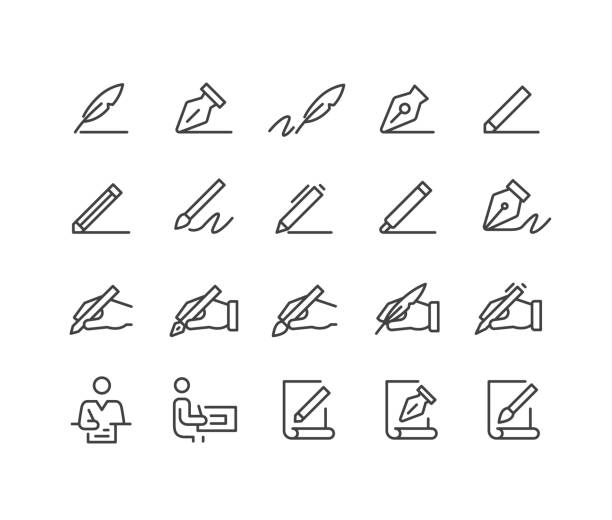Writing and Drawing Icons - Classic Line Series Editable Stroke - Writing and Drawing - Line Icons writing activity icons stock illustrations