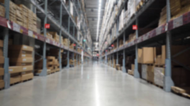istock Blurry image of Warehouse large storage or cargo for distribution. 1333243485