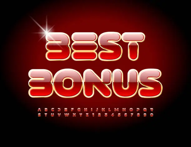 Vector illustration of Vector promo banner Best Bonus. Red and Gold Alphabet Letters and Numbers set