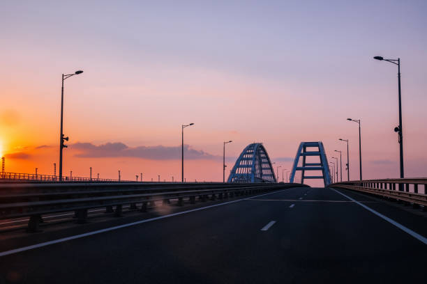 istock Crimea bridge over Kerch Strait at the evening sunset 1333250334
