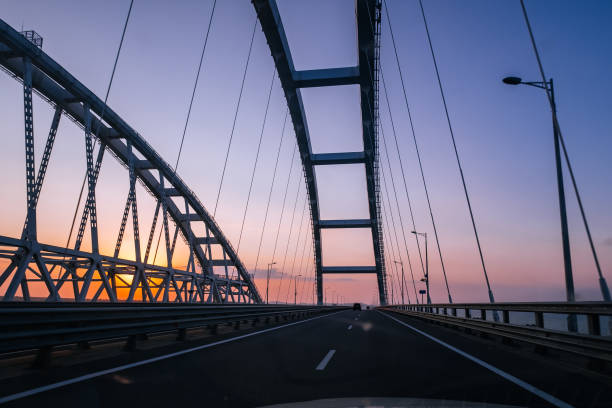 istock Crimea bridge over Kerch Strait at the evening sunset 1333250351