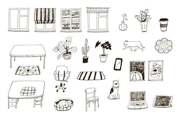 Vector illustration of Home interior objects illustrations vector set