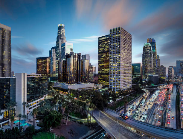 istock Los Angeles skyline sunset view 1333255020