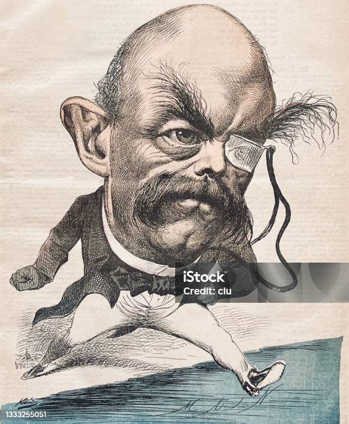 Otto Von Bismarck Caricature Jumping From Berlin Into The World With One Big Step Stock Illustration - Download Image Now