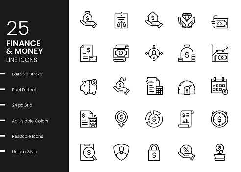 Finance And Money Minimalistic Editable Stroke Vector Style Thin Line Icons