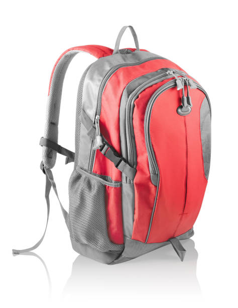 istock Red and gray waterproof backpack with notebook pocket isolated 1333256065