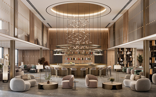 Imagen renderizada digitalmente del interior de un hotel de cinco estrellas photo