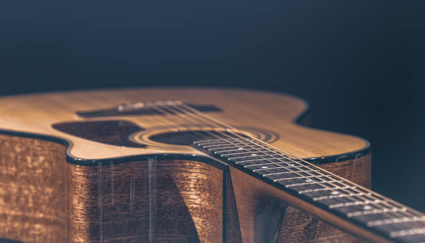 istock Close-up of a classical acoustic guitar on a black background. 1333260017
