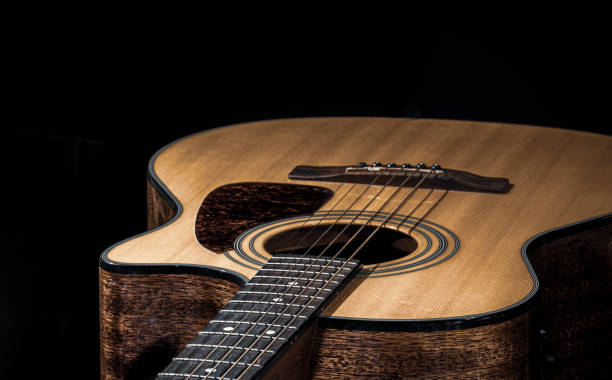istock Close-up of a classical acoustic guitar on a black background. 1333260019