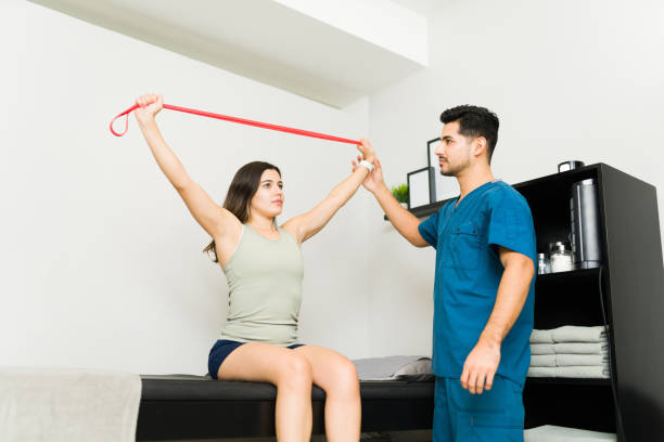 istock Patient doing physical rehabilitation exercises 1333262782